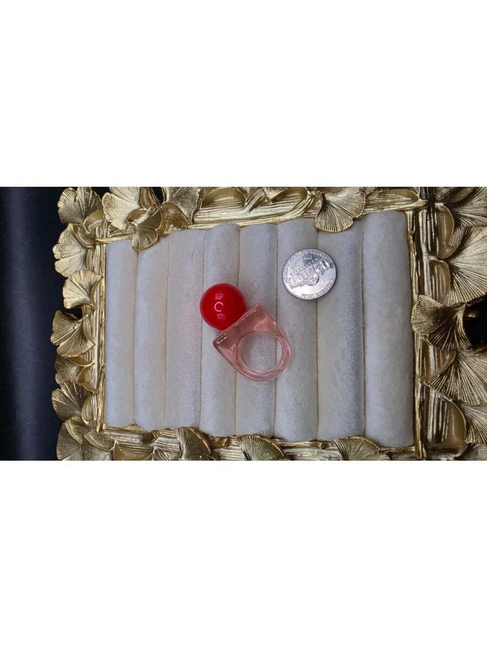 Y2K Resin Ring with Red Bead and Pink Square Band Size Fits